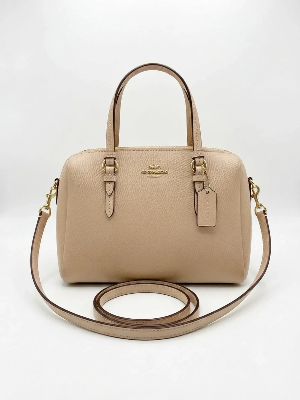 Coach Beige Saffiano Leather Small/ Medium Satchel/Crossbody Bag - (EUC)
